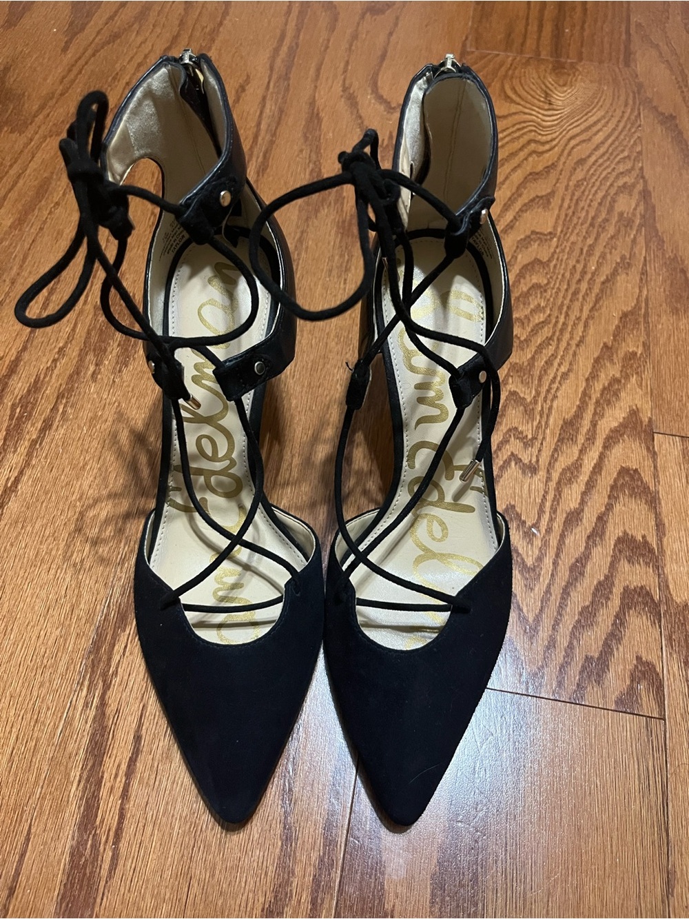 Sam Edelman Black Suede and leather Pointed Toe Lace-Up Heels 7.5